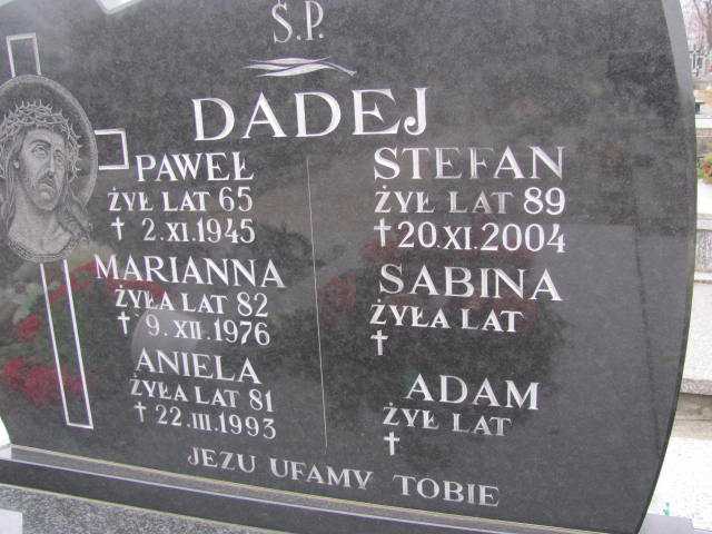 Sabina Dadej 1928 Kock - Grobonet - Wyszukiwarka osób pochowanych